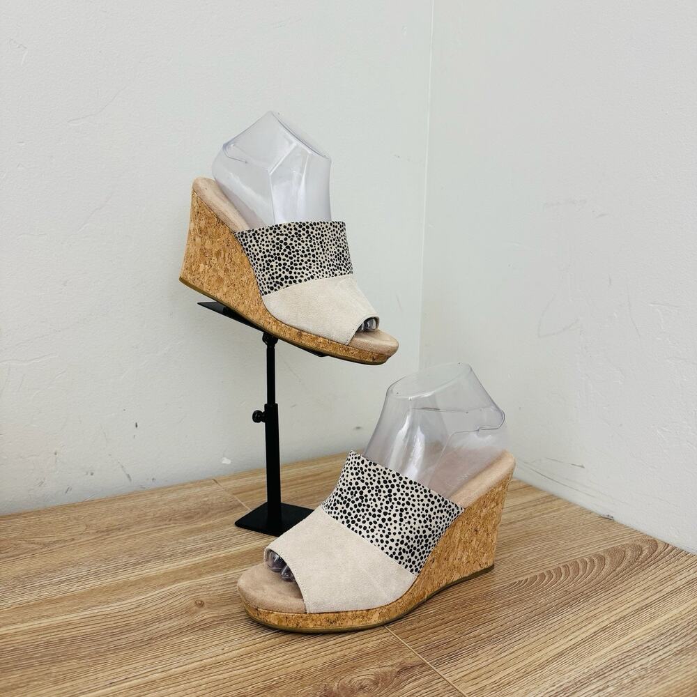 TOMS Monica Cork Wedge Beige And Black Polka Dot Women’s Size 7
